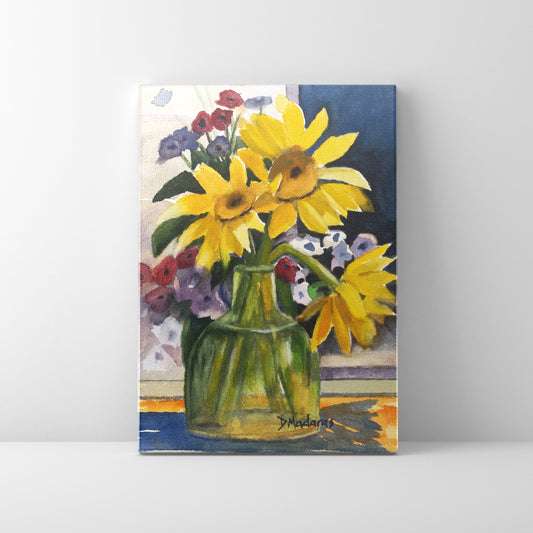 Sunflowers in Green Glass- Canvas