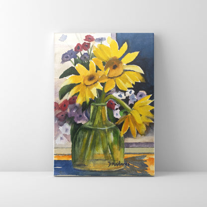 Sunflowers in Green Glass- Canvas