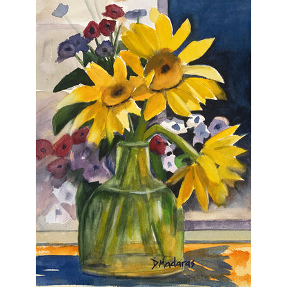 Sunflowers in Green Glass- Canvas