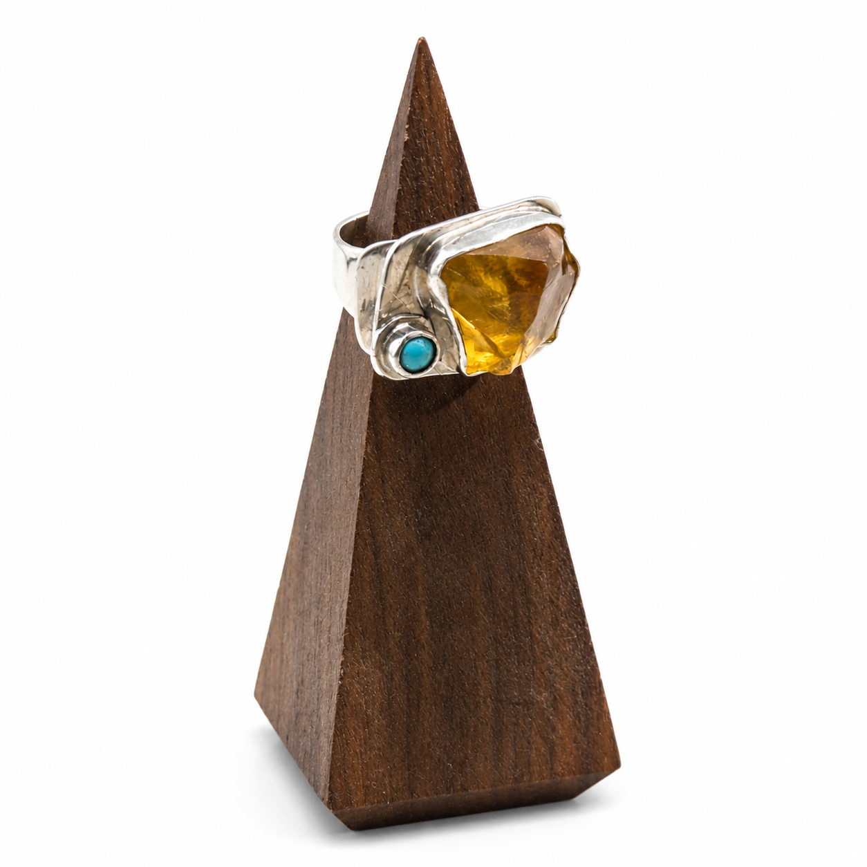 VS148 Ring - Natural Citrine Nugget #8 Nevada Turquoise Size 8  by Valerie Smith