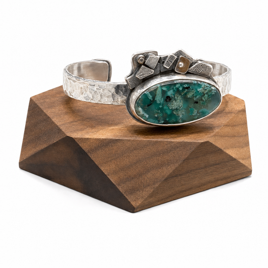 VSTS187 Cuff- Sterling and 18 K gold accents, confetti Chrysocolla stone by Valerie Smith