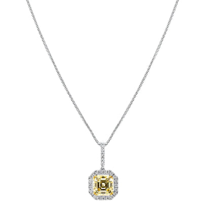 Sterling Fancy Light Yellow Asscher Cut Pendant on 18" Sterling Silver 1.1mm Round Wheat Chain by Bling