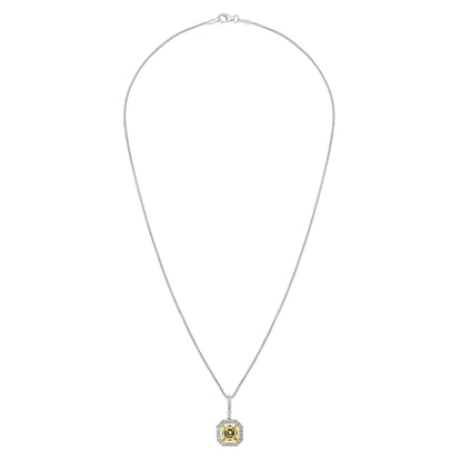 Sterling Fancy Light Yellow Asscher Cut Pendant on 18" Sterling Silver 1.1mm Round Wheat Chain by Bling
