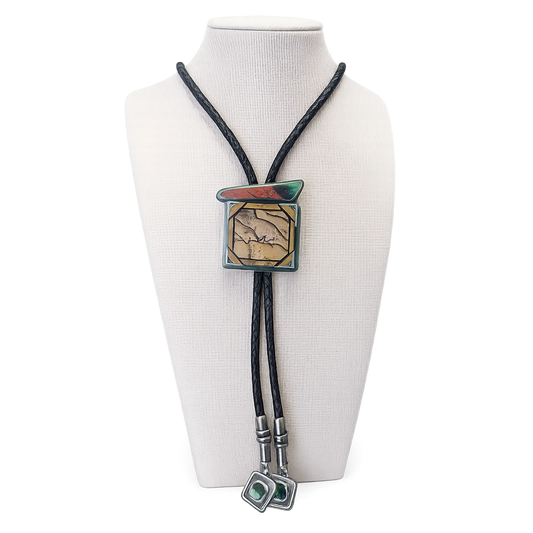 VS201 Bolo Tie Sonoran sunset, Jasper Intarsia, and green Garnet