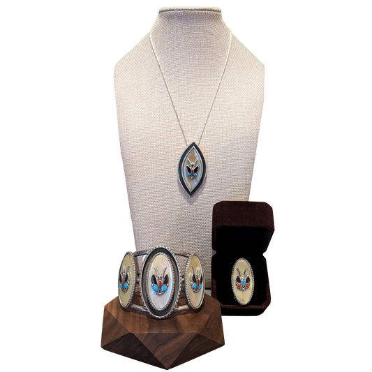Vintage Zuni Bracelet, Ring, Pendant Set by Ivan Tsethlikai
