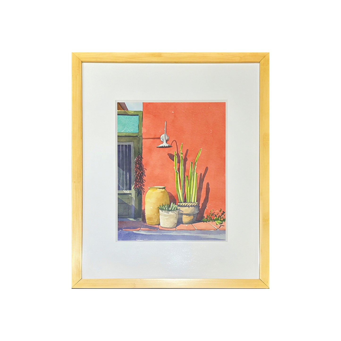 Clay, Cactus, and Crimson - Framed 19x15.5" Watercolor by Chuck Albanese