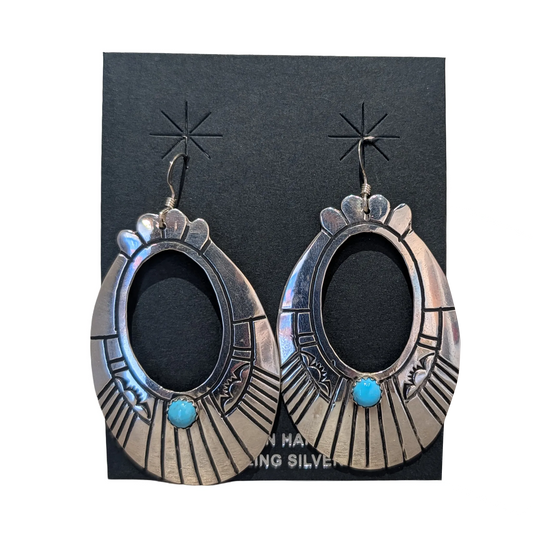 T&R Singer Sterling Silver Turquoise Hoop Earrings