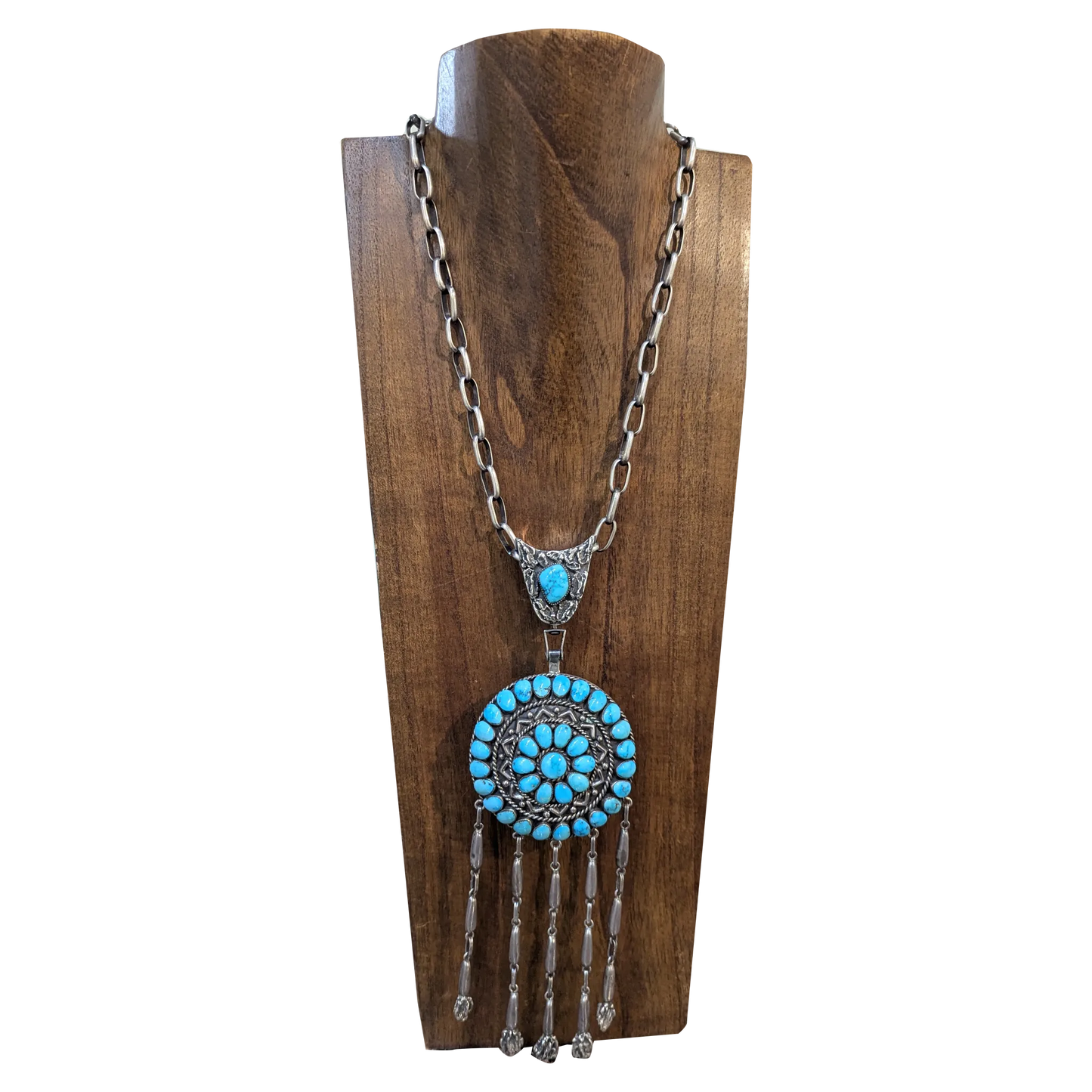 Vintage Morenci Turquoise 2 sided Pendant by Weebothee