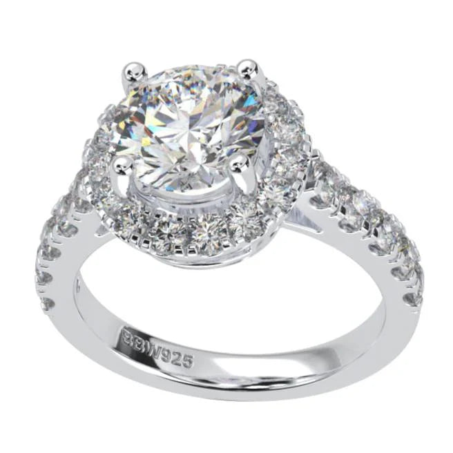 Sterling Silver Couture 8mm Round Center Halo Ring by Bling