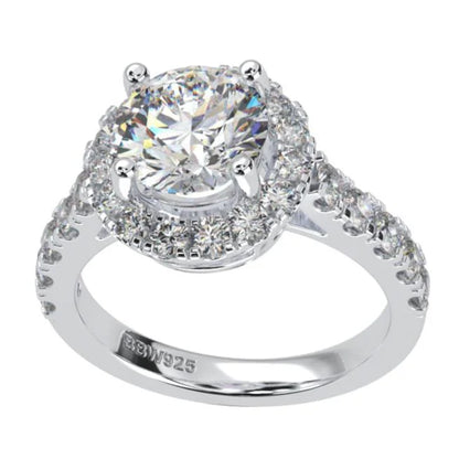Sterling Silver Couture 8mm Round Center Halo Ring by Bling