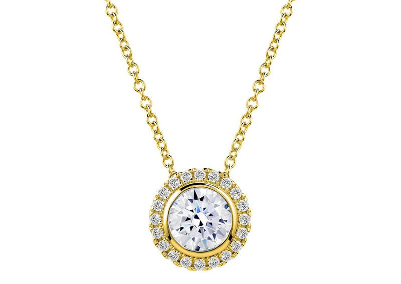 18 KGP 2 Carat Round Pendant Necklace with Halo by Bling