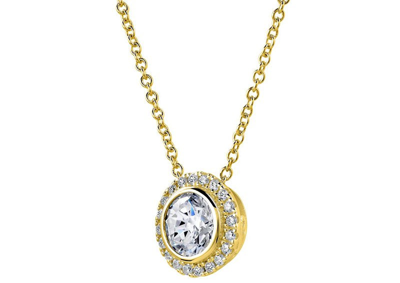18 KGP 2 Carat Round Pendant Necklace with Halo by Bling