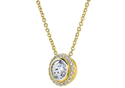 18 KGP 2 Carat Round Pendant Necklace with Halo by Bling