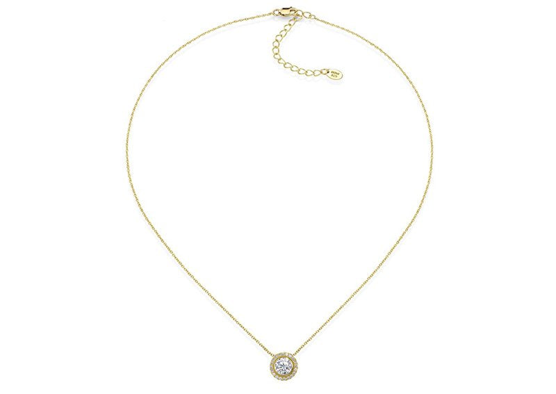 18 KGP 2 Carat Round Pendant Necklace with Halo by Bling