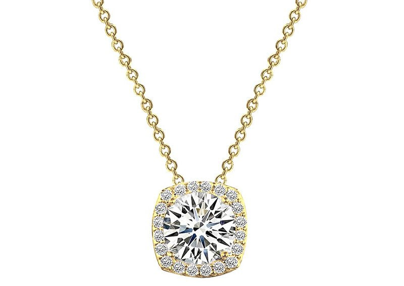 18 KGP 3 Carat Cushion Cut Floating Necklace with Halo by Bling