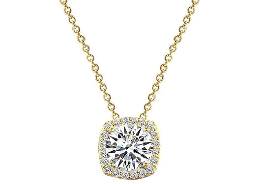 18 KGP 3 Carat Cushion Cut Floating Necklace with Halo by Bling