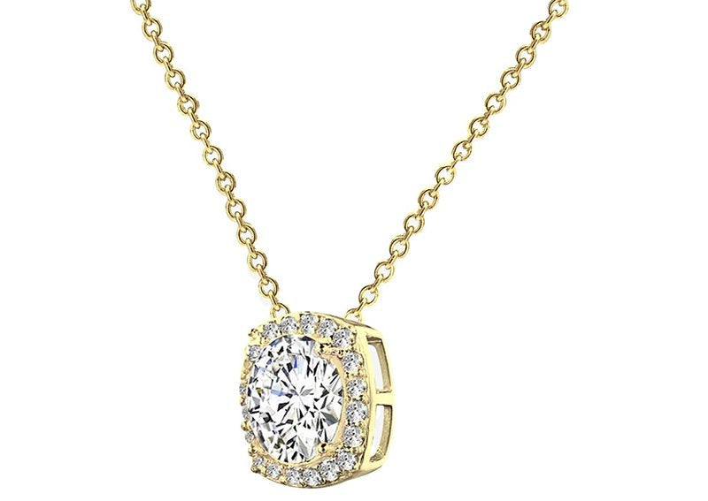 18 KGP 3 Carat Cushion Cut Floating Necklace with Halo by Bling