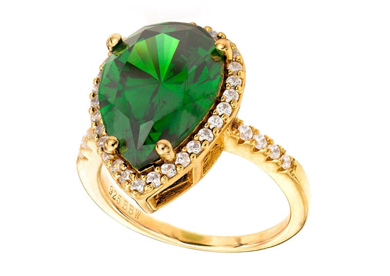 18 KGP 4 Carat Emerald Hued Pear Shaped Ring by Bling