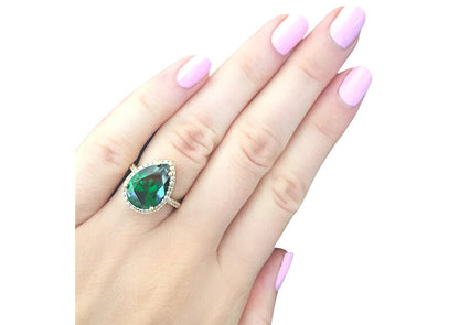 18 KGP 4 Carat Emerald Hued Pear Shaped Ring by Bling