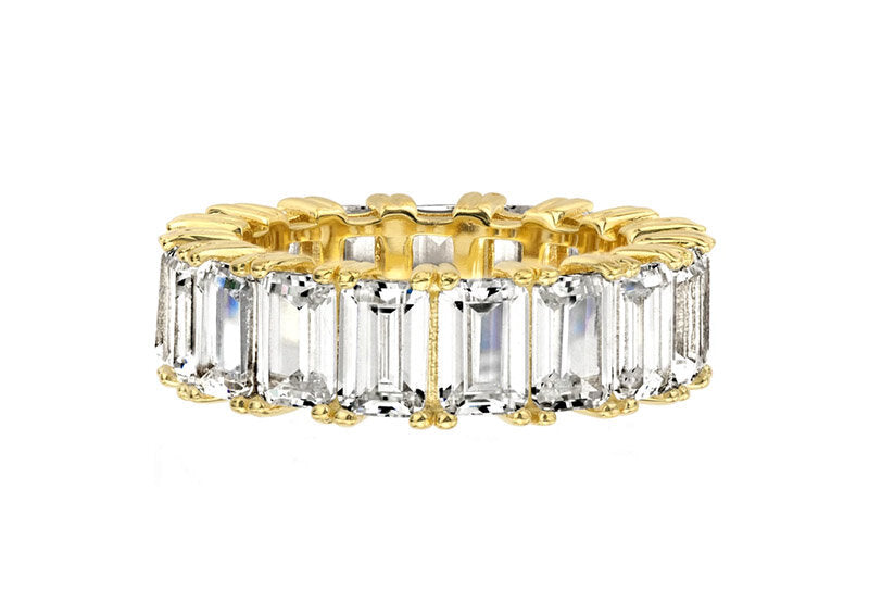 18 KGP 4 Prong Emerald Cut Eternity Ring Band by Bling