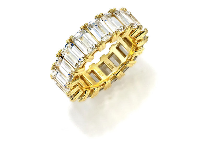 18 KGP 4 Prong Emerald Cut Eternity Ring Band by Bling