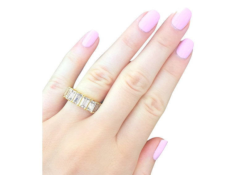 18 KGP 4 Prong Emerald Cut Eternity Ring Band by Bling