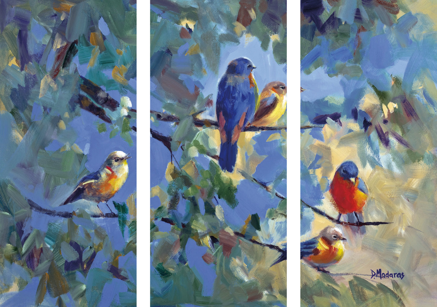 Five Birds- Canvas Triptych