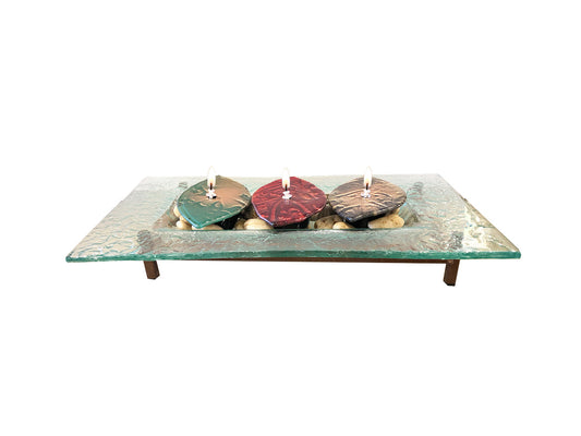 Trivet with Glass Leaves Oil Lamps by Mark Hines