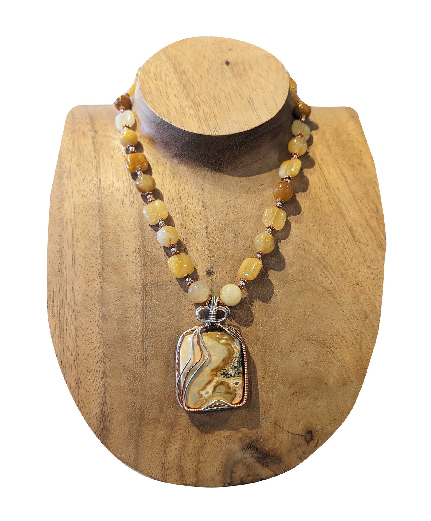 Yellow Jade, Silver, Copper Necklace by Eagle's Heart Designs #1403