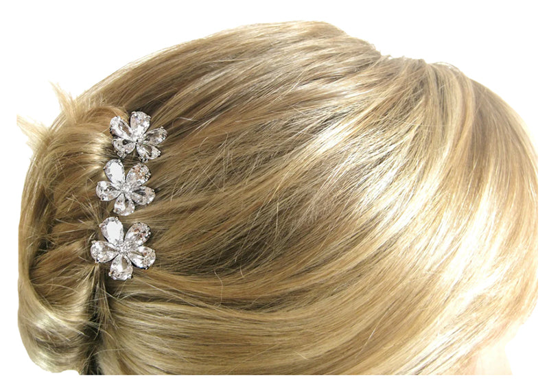 Silver Set of 3 Flat Pear Shaped Hair Pins by Bling