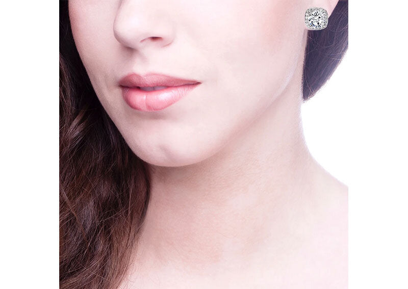 Silver 3 Carat Cushion Cut Clip Earrings by Bling