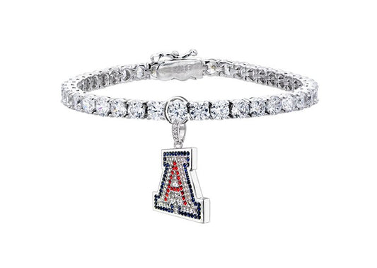 Silver 4mm Classic Tennis Bracelet with Double Security Clasp for University of Arizona "A" Charm (Charm Sold Separately) by Bling