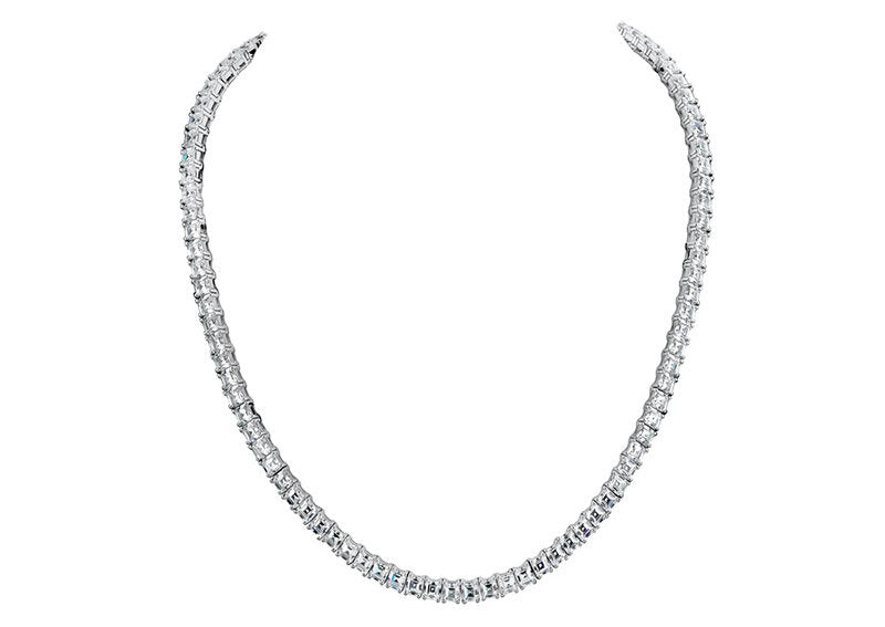 Silver Asscher-Cut Couture Tennis Necklace with Double Security Clasp 16.5" by Bling