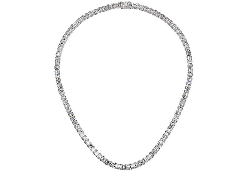 Silver Asscher-Cut Couture Tennis Necklace with Double Security Clasp 16.5" by Bling