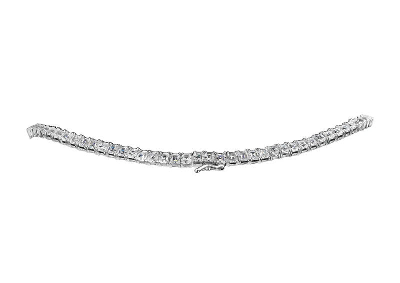 Silver Asscher-Cut Couture Tennis Necklace with Double Security Clasp 16.5" by Bling