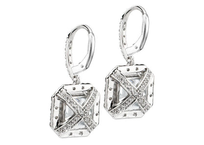 Silver Clear Asscher Cut Drops with Halo & Stone Detailing on Back by Bling