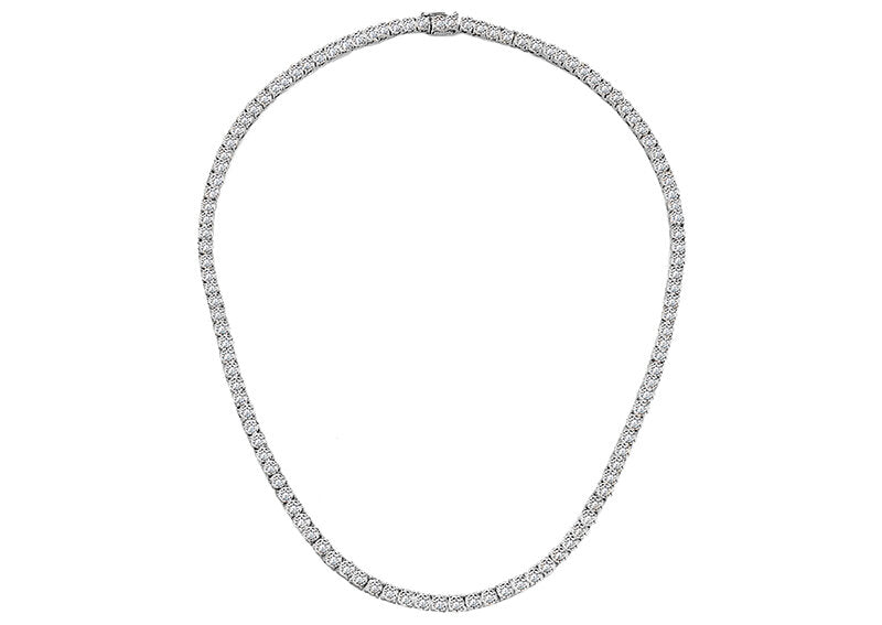 Silver Classic Tennis Necklace with Double Security Clasp 18" by Bling