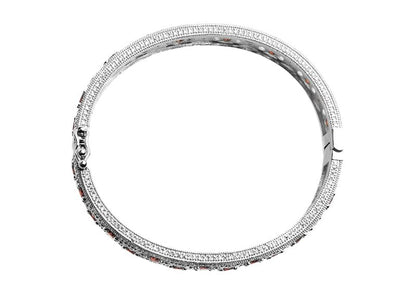 Silver Garnet-Hued Florentine Cuff with Perimeter Stones