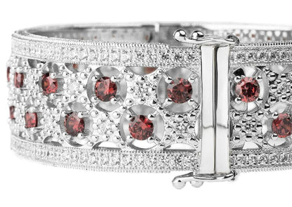 Silver Garnet-Hued Florentine Cuff with Perimeter Stones