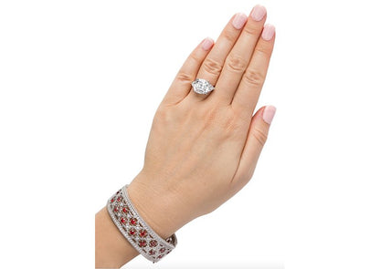 Silver Garnet-Hued Florentine Cuff with Perimeter Stones