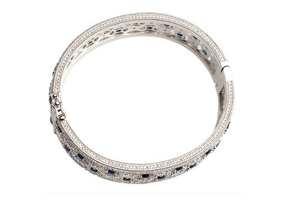 Silver Lab Created Sapphire Florentine Cuff with Perimeter Stones by Bling
