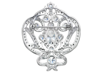 Silver Ornate Regal Brooch with Clear Center Stone by Bling