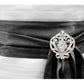 Silver Ornate Regal Brooch with Clear Center Stone by Bling