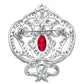 Silver Ornate Regal Brooch with Ruby Red Center Stone and 18 KGP Prongs by Bling