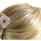Silver Ornate Regal Brooch with Ruby Red Center Stone and 18 KGP Prongs by Bling