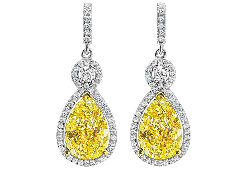 Silver Victorian Fancy Light Yellow Teardrops with 18 KGP Prongs by Bling
