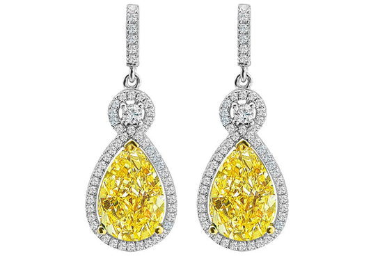 Silver Victorian Fancy Light Yellow Teardrops with 18 KGP Prongs by Bling