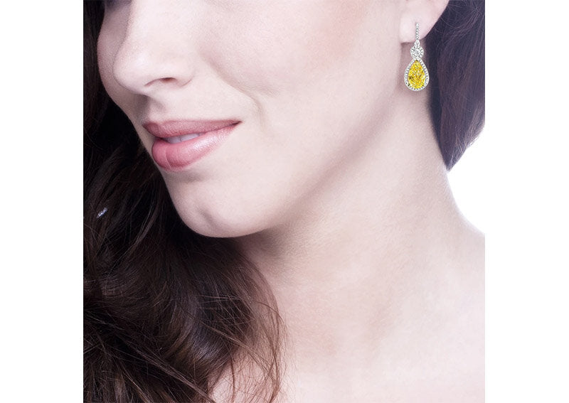 Silver Victorian Fancy Light Yellow Teardrops with 18 KGP Prongs by Bling