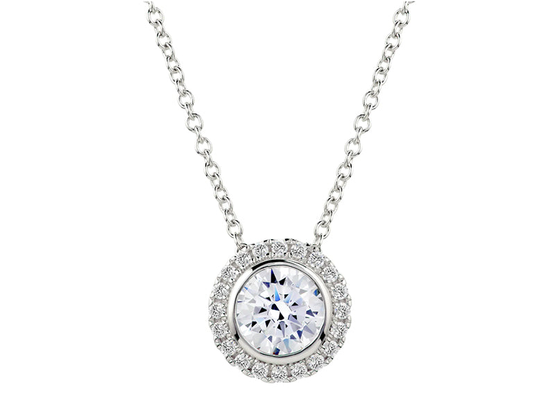 Sterling Silver 2 Carat Round Pendant Necklace with Halo by Bling