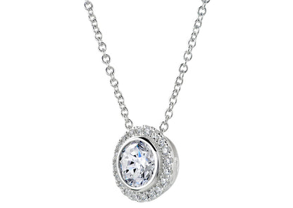 Sterling Silver 2 Carat Round Pendant Necklace with Halo by Bling